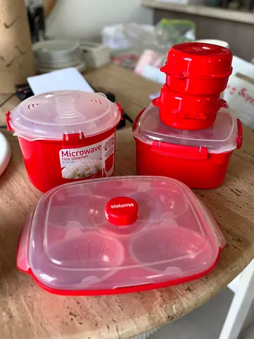 Sistema microwave cookware set, red - rice steamer and containers