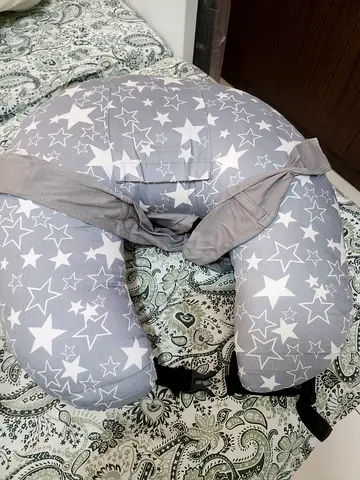 Used Nursing / Breastfeeding Pillow with Support Belt - Grey Star Print