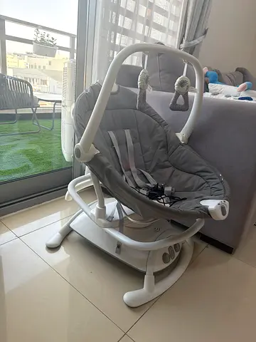Gently Used Electric Baby Swing with Harness and Mobile - Grey