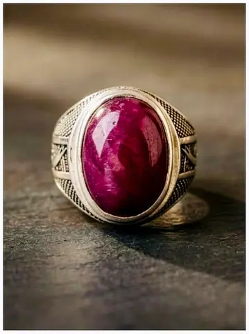 Natural Mozambique Ruby 14ct Zulfiqar 925 Silver Ring خاتم فضة 925 ياقوت موزمبيقي طبيعي 14 قيراط سيف