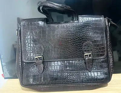 Brown leather crocodile-pattern briefcase - brand new