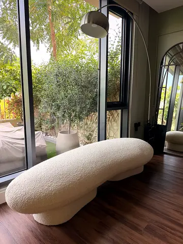 Create & Barrel White Bouclé Curved Chaise Sofa / Lounge Seat