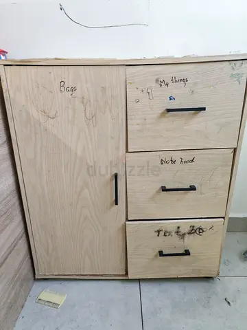 Wooden Cabinet with 1 Door and 3 Drawers - Light Oak Finish