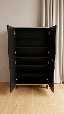 Black Wooden Shoes Cabinet with Four Doors and Shelves