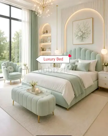 Premium Quality Queen Size Luxury Fabric Bed With Spring Mattress