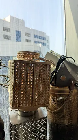 Pair of woven rattan table lamps - used, working condition
