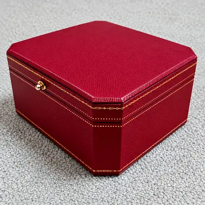Red Leather Hexagonal Jewelry Box with Gold Trim
