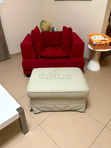 Red Armchair with Storage Footrest