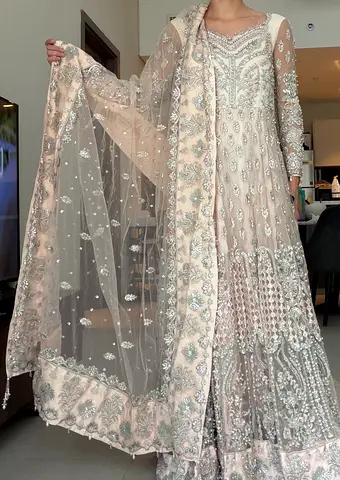 Embroidered Beige Bridal/Formal Lehenga Dress