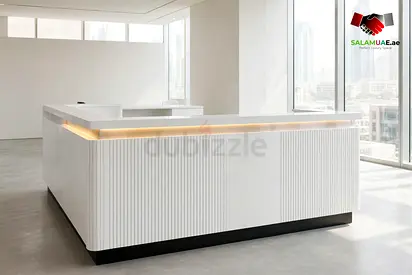 Bespoke Straight White Reception Counter with LED Transaction Ledge – Factory-Direct