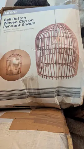 Bell rattan woven clip-on pendant shade (new in box)