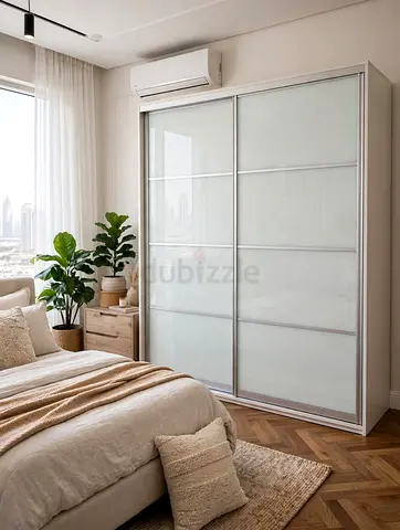 White Sliding Door Wardrobe with Frosted Glass Panels - 2 Doors