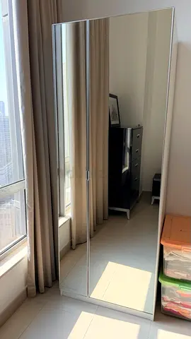 White mirrored wardrobe/armoire with shelving 200*60*75CM