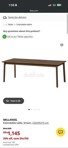 IKEA Mellansei Extendable Dining Table - Brown, 220x95x75 cm (new) just assembled