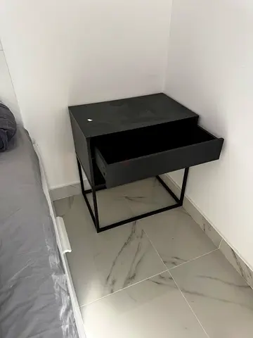Black metal bedside table / nightstand with shelf