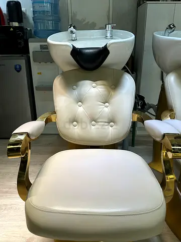 Luxury Salon Shampoo Backwash Chair with Ceramic Basin – White & Gold