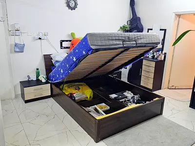 Hydraulic Bed Full Set with Side Tables + Dressing Table + Mattress - Bedroom Set