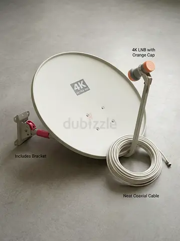 4K Satellite Dish Kit with LNB, Bracket and Coaxial Cable - Good Condition