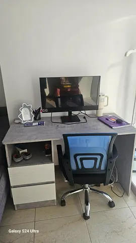 Compact Study Desk with Drawer Unit and Office Chair. Perfect for home work station.