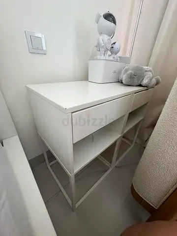 Ikea queen size bed with storage & white console table with drawers - slim modern design