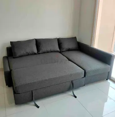 IKEA L shap Sofa store cum bed Gray color