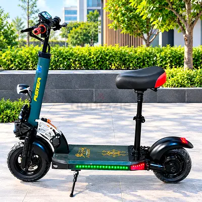 Electric Scooter with Seat — Foldable Adult Commuter Scooter, LED Lights