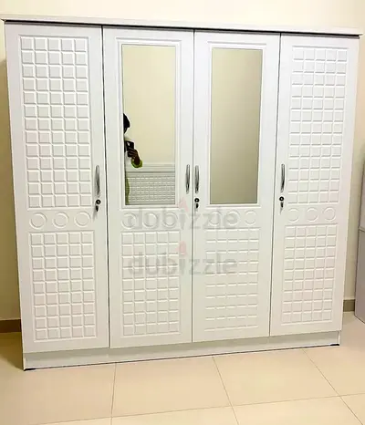 White 4-Door Wardrobe with Mirrors - Good Condition