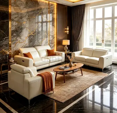 Cream Leather 3-Piece Sofa Set with Armchair — Excellent Condition