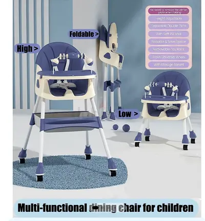 Multi-functional Adjustable Baby High Chair — Foldable, Removable Tray, Recline & Wheels
