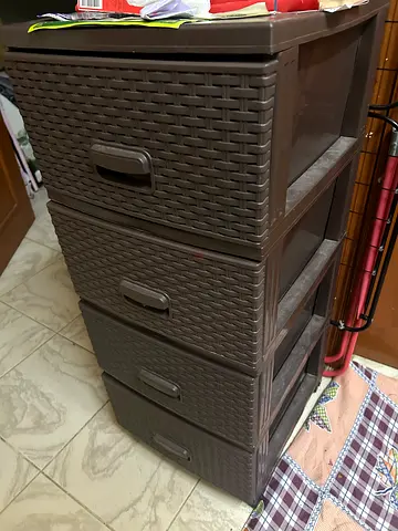 Set of 4 Plastic Rattan-Style Drawer Storage Units - Brown 2 pcs