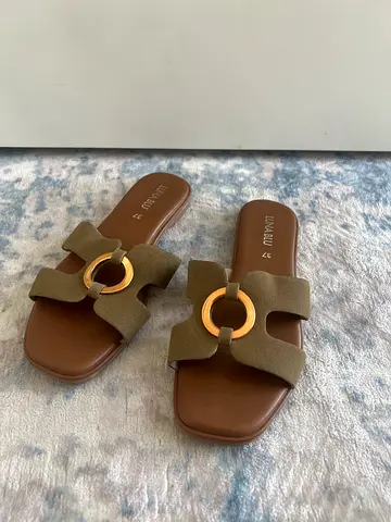 Luna Blu Olive Green Slide Sandals Size 37 — Good Condition