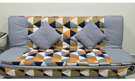 Modern Geometric Sofa Bed / Futon with Matching Pillows (