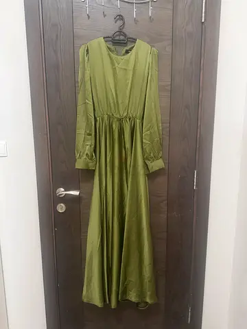 Olive green long modest dress, full length