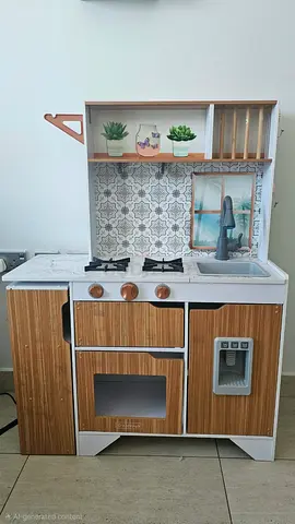 Wooden Play Kitchen Set with Oven, Sink and Fridge