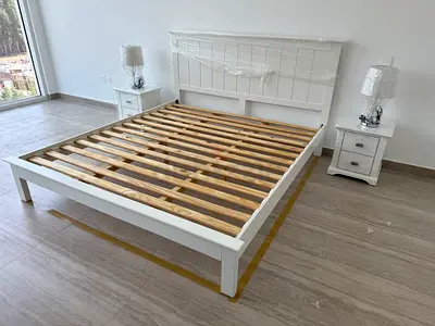 Home Center White Wooden King Bed Frame - without mattress without nightstand (excellent Condition)