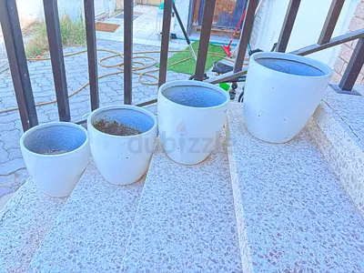 Set of 4 white ceramic plant pots (various sizes)