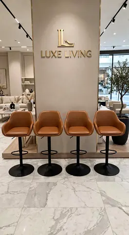 Set of 4 Modern Brown Leather Bar Stools with Black Metal Base
