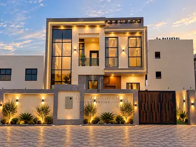 🏡 Luxurious family villa for sale in Al Helio, Ajman—featuring a modern design, 4 master bedrooms, a majlis, and two living areas. Registration and o