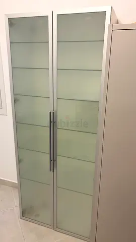 Tall Frosted Glass Storage Cabinet – 6 Shelves – 195cm