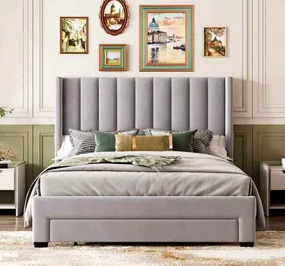 Queen Size Luxury Upholstered Bed with Front Drawers – Modern Designer Bed