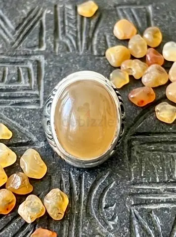 Antique Natural Yemeni Yellow Aqeeq 925 Silver Ring خاتم فضة 925 عقيق يماني أصفر أنتيك قديم طبيعي