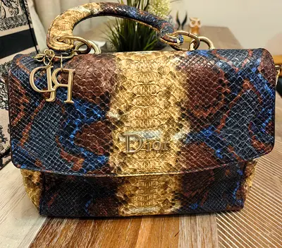 Dior small structured top-handle snakeskin-effect handbag