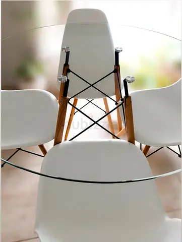 Glass Top Dining Table with 4 White Modern Chairs - Good Condition