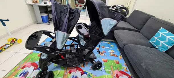 Must go within 2Days- tandem Twin Stroller from Brand Baby Trend Sit and Stand model.
