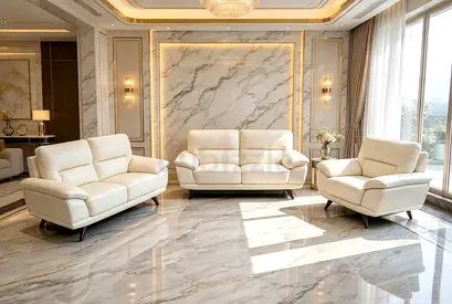 Cream Leather 3-Piece Sofa Set - Modern Living Room Set