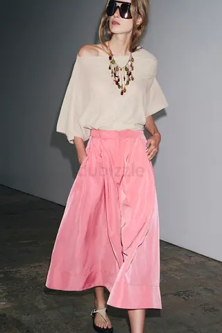 Zara Flowing Midi Skirt in Pink