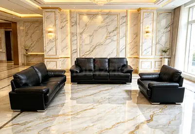 3-piece black leather sofa set - 3-seater, 2-seater and armchair
