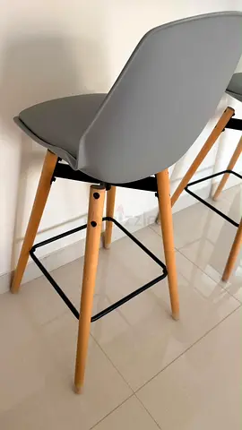 Set of 2 Modern Grey Bar Stools with Wooden Legs - Used