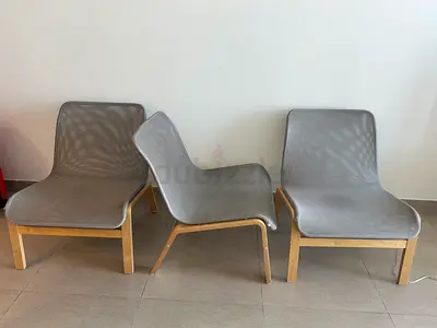 Set of 3 IKEA Modern arm Chairs with Grey Molded Seats and Wooden Legs