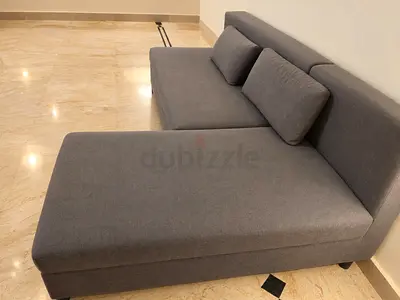 Grey L-shaped Fabric Sofa with Chaise, Good Condition